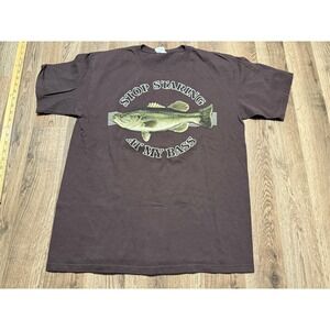 Anvil Stop Staring At My Bass Fishing Graphic T-Shirt Brown Mens Large L